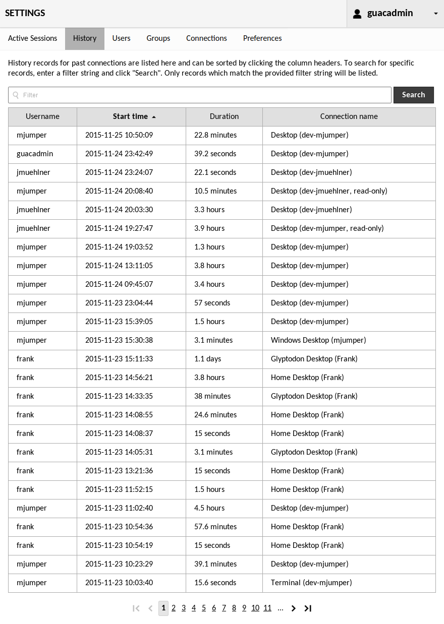 Connection history interface