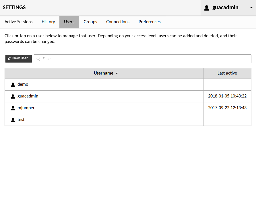 User management interface