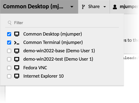 Connection menu with two connections selected