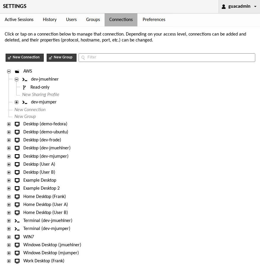 Connection management interface