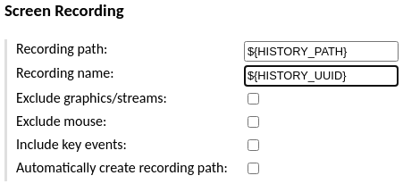 Configuring session recording with the name containing the history UUID